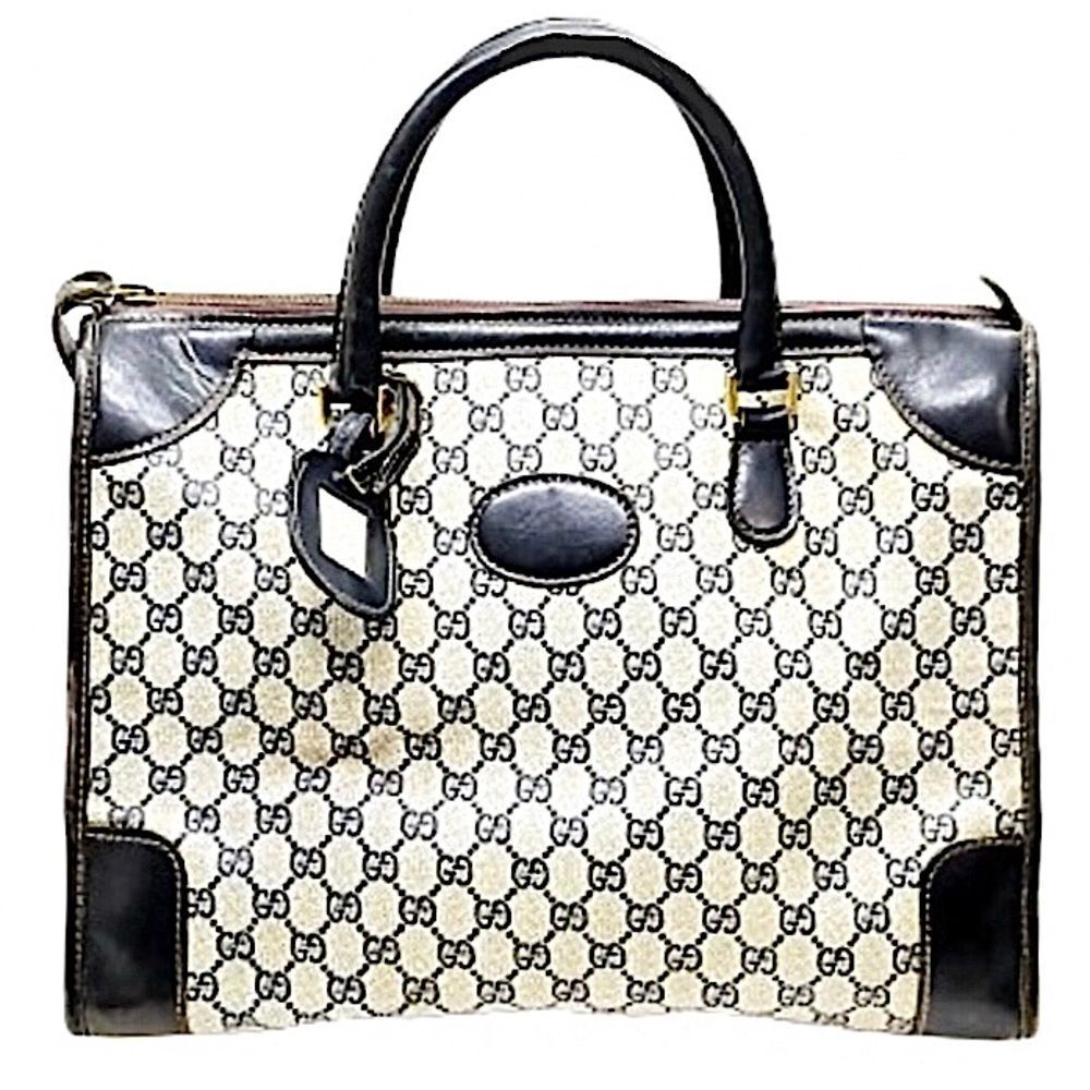 GUCCI GG SUPREME Navy Rolled Handle Doctors Work Travel Bag w Dust Bag COA